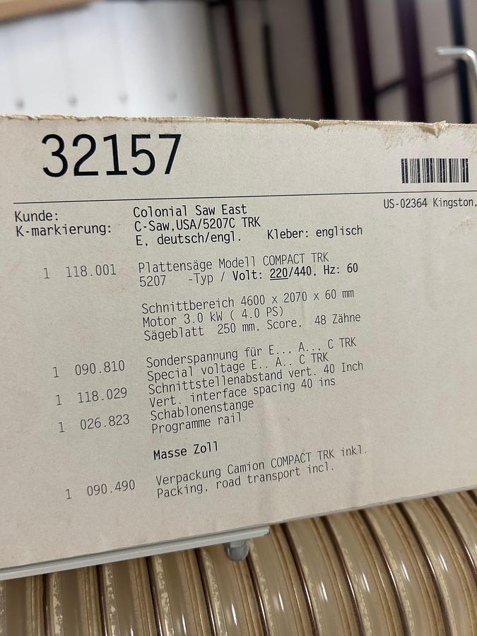 Used Striebig Compact Plus TRK Vertical panel saw