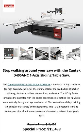 Cantek D405ANC 10' Sliding Panelsaw
