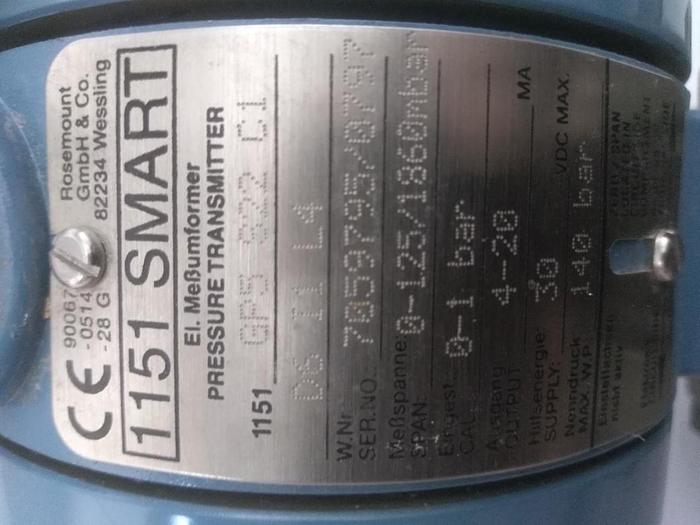 Usato Trasmettitore di pressione R 1151 Smart, GP5 S22 C1 D6 I1 L4, Rosemount, Eex