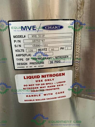 Used CHART MVE 511F Liquid Nitrogen Cryogenic Storage Tank w/ TEC 2000