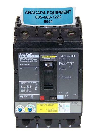 Used Square D PowerPact HJ 050 HJL36050M72 Motor Circuit Protector, 600V 50A (6654)W