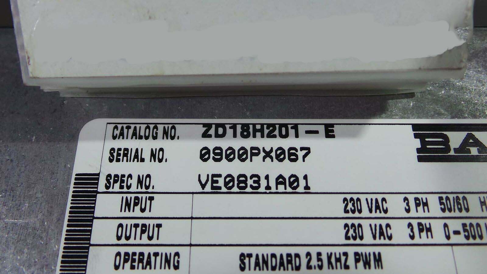 Used Baldor DZ18H201-E Controller, DZ18H201-E / Vector Drive / 230v / 3 HP / 50~60Hz /