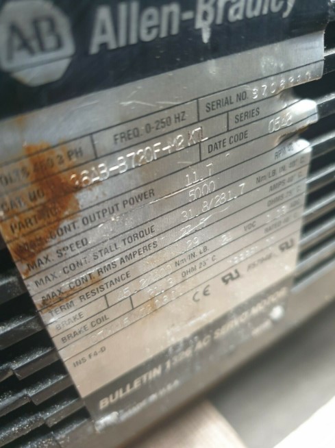 Used Allen bradley BULLETIN 1326 1326AB-B720F-M2K7L B AC SERVO MOTOR (RBD8.5LPALLET)