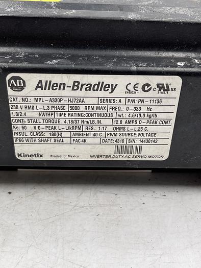 Used Allen-Bradley MPL-A330P-HJ72AA Ser A 