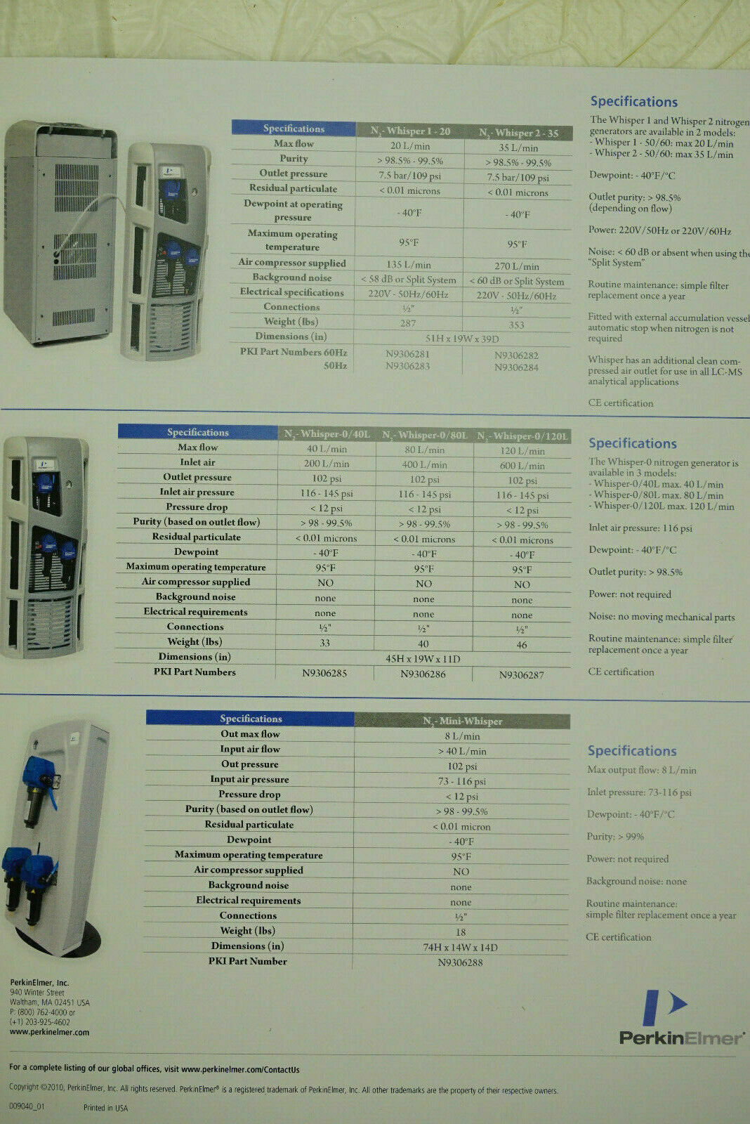 Perkin Elmer N9306286 N2 Whisper Nitrogen Generator 0-80