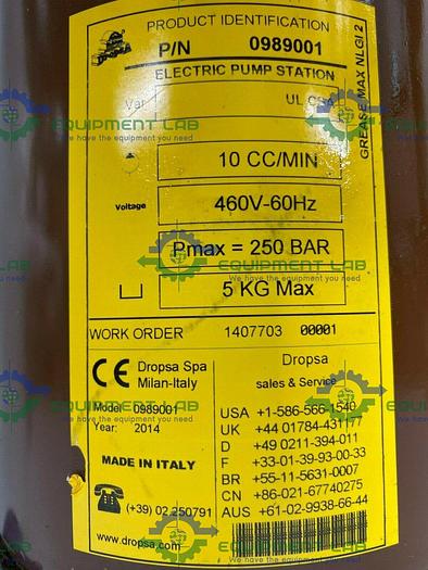 Used Dropsa 0989001 Hydraulic Pump Station w/ MT .12 HP TN56B Motor & Tramec Gearbox