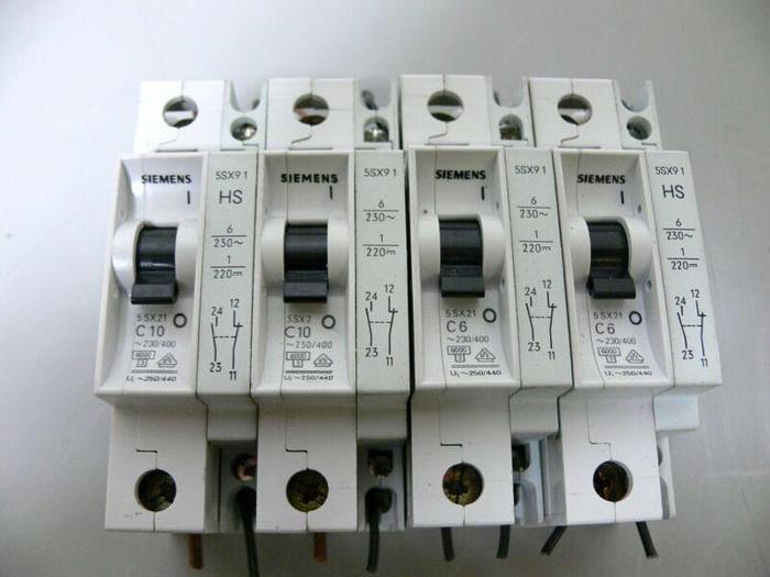 Used Lot of 4 Siemens Circuit Breakers - 5SX21 (X3) 5SX2 (X1) + VDE0660