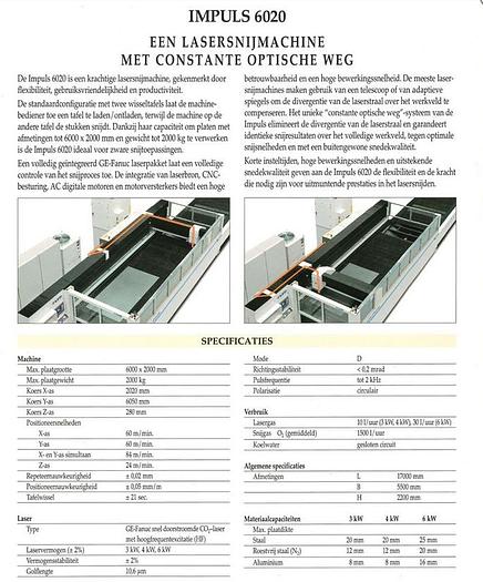 Refurbished LASER CUTTING - LVD - Fanuc IMPULS 6020 - 07/ 2003 6000 X 2000
