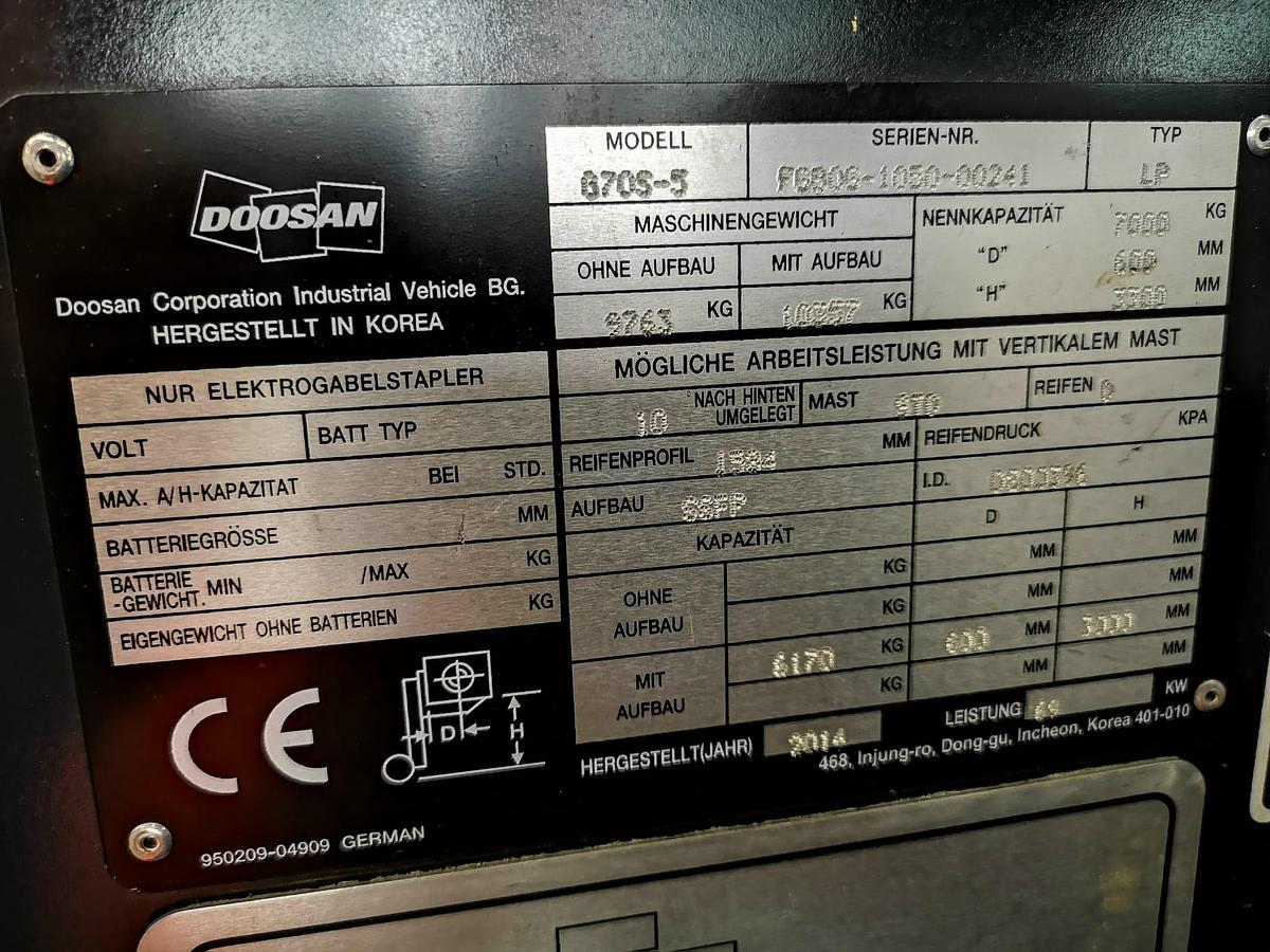 Used FORKLIFT  DOOSAN 7.0T GAS POWERED  ONLY 550 HOURS 