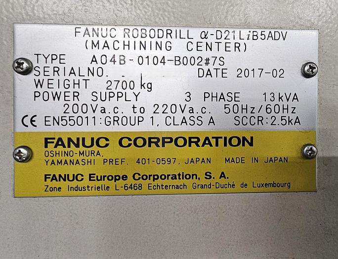 Used CNC FANUC-ROBODRILL ALPHA-D21L iB5ADV 5AXIS 3+2