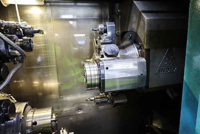 Used CNC LATHE INDEX ABC 42 WITH BAR FEEDER AND TOOLS