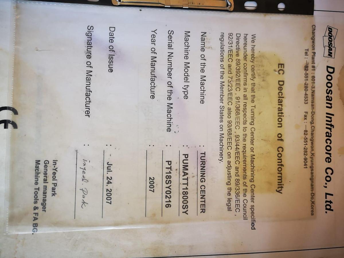 Used CNC LATHE DOOSAN TT 1800SY TURNING AND MILLING CENTRE