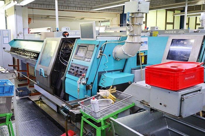 Used CNC LATHE INDEX ABC 42 WITH BAR FEEDER AND TOOLS