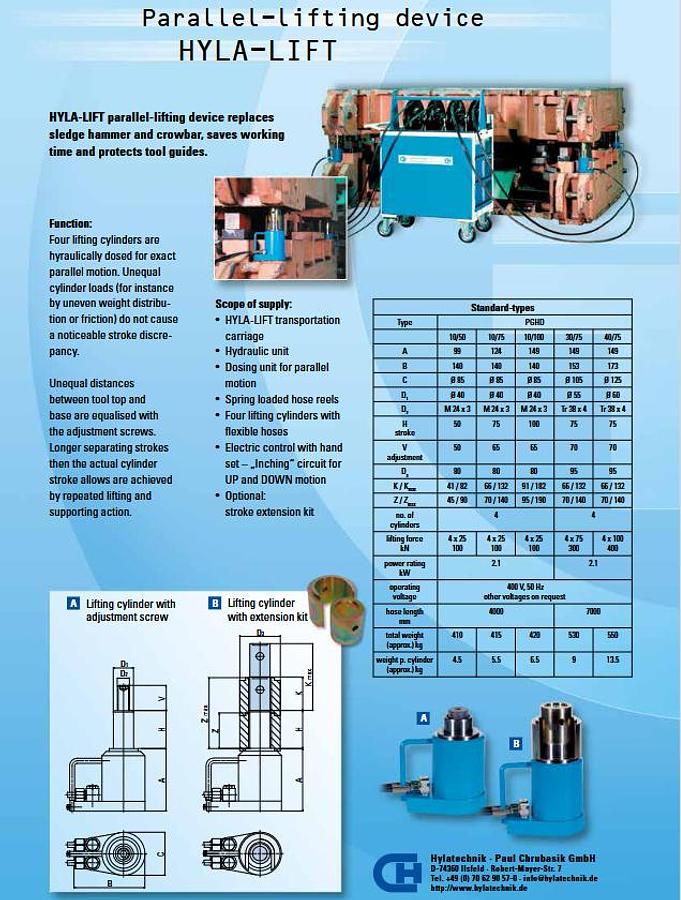 Used HEAWY TOOL LIFTING DEVICE - HYLALIFT 10/100 
