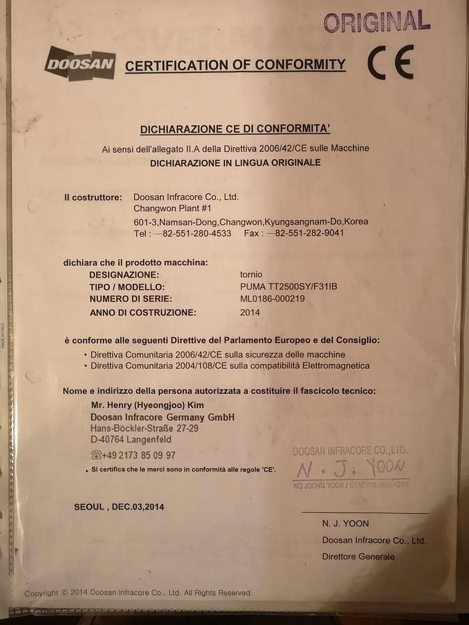 Used CNC LATHE DOOSAN PUMA TT2500SY