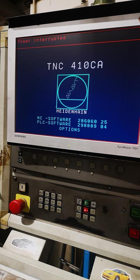 Used Technical data  Travel distances • X-axis (rotary table): 1,500 mm • Y-axis (vertical spindle): 1,300 mm • Z-axis (horizontal spindle): 750 mm  Control • CNC control: Control conversion to Heidenhain TNC 355 Conversion to Heidenhain TNC 415 possible  Automatic swivel head  (Switch between horizontal and vertical machining) Quill 120 mm Milling spindle holder SK 50 Speed 2,500 rpm  Year of manufacture 1994 • 2016 – General overhaul  Stepless NC rotary table • Rückle PKTF 55 • Clamping surface: 1500 x 1250 mm  Translated with DeepL.com (free version)