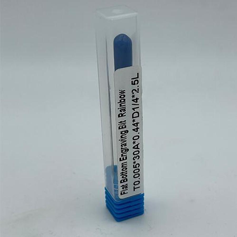 Solid Carbide Flat Bottom Engraving Bit – Rainbow Coated (T0.005 Tip, 30° Angle)