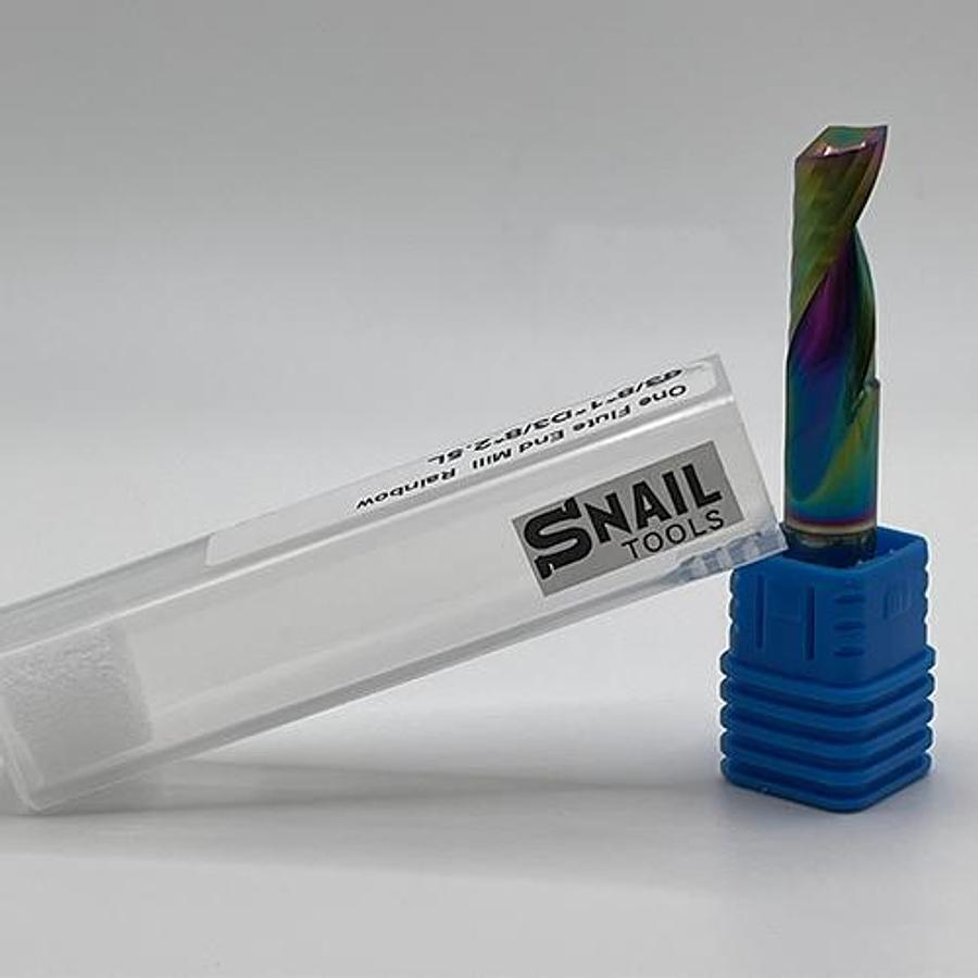 Snail Tools Solid Carbide Single Flute End Mill – Rainbow Coated (3/8″ Dia, 2.5″ L)