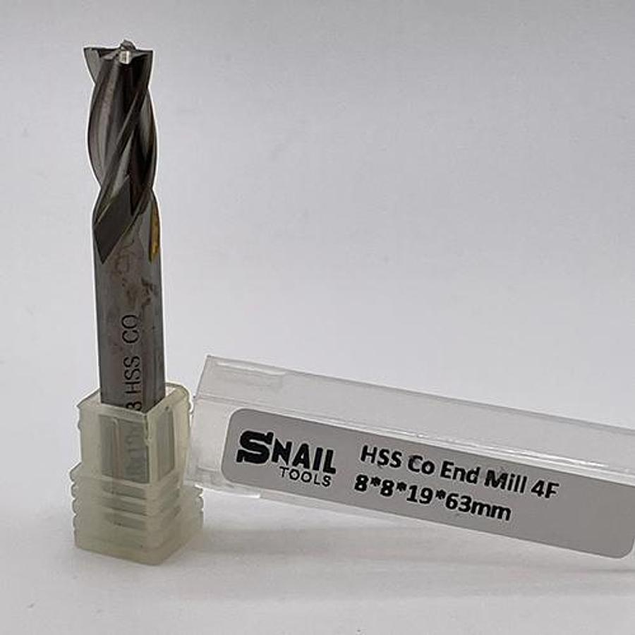 Snail Tools HSS Co Four Flute End Mill (8 x 8 x 19 x 63MM)