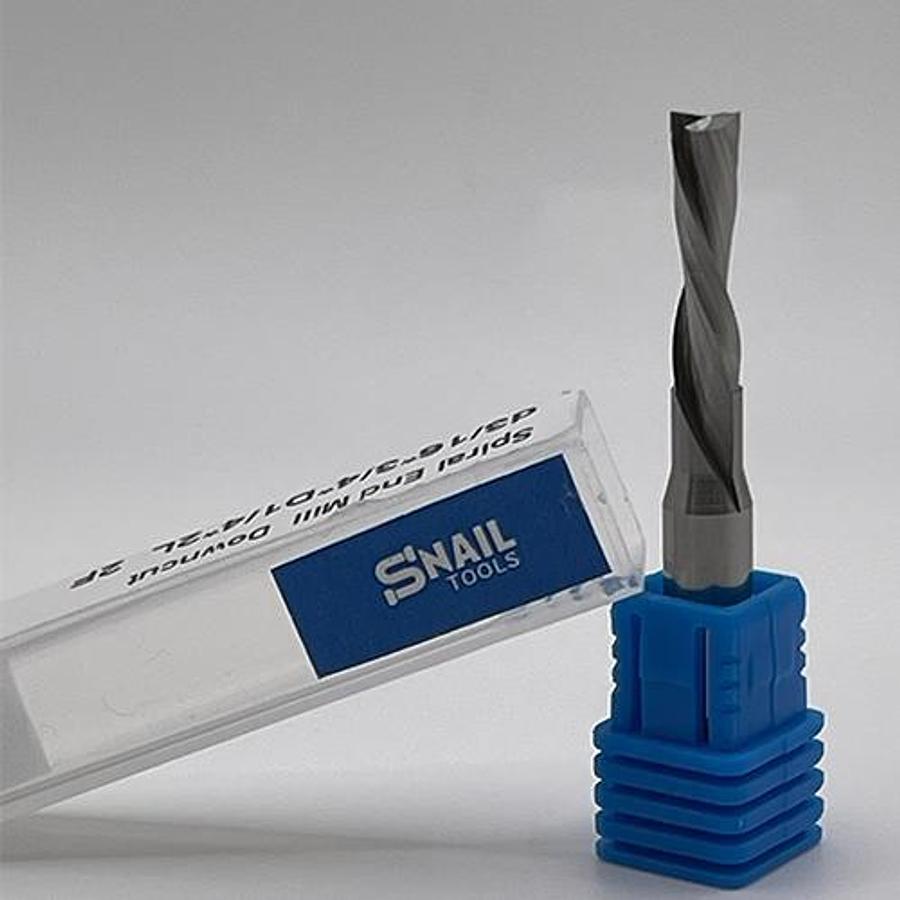 Snail Tools Solid Carbide 2 Flute Downcut Spiral End Mill (3/16″ Cut, 1/4″ Shank)