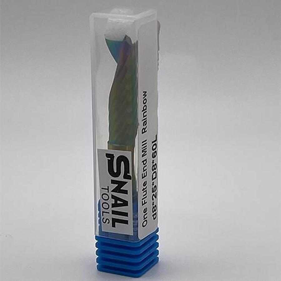 Snail Tools Solid Carbide Single Flute End Mill – Rainbow Coated (8 Dia, 60mm L)