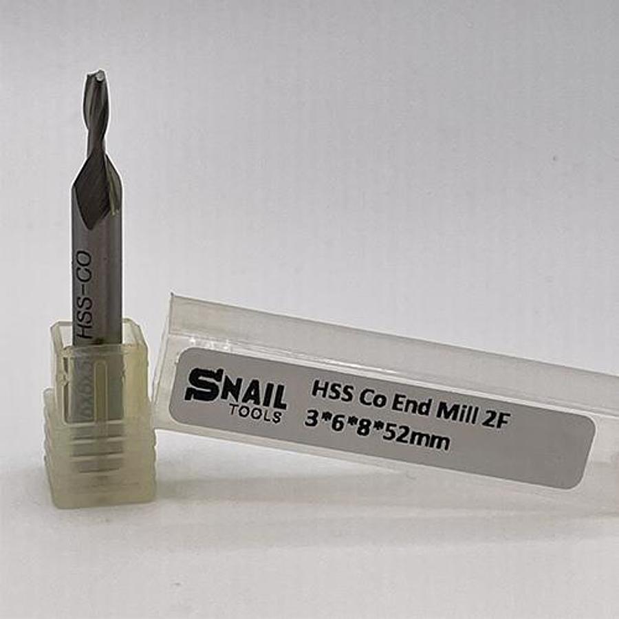Snail Tools HSS Co Two Flute End Mill (3 x 6 x 8 x 52MM)