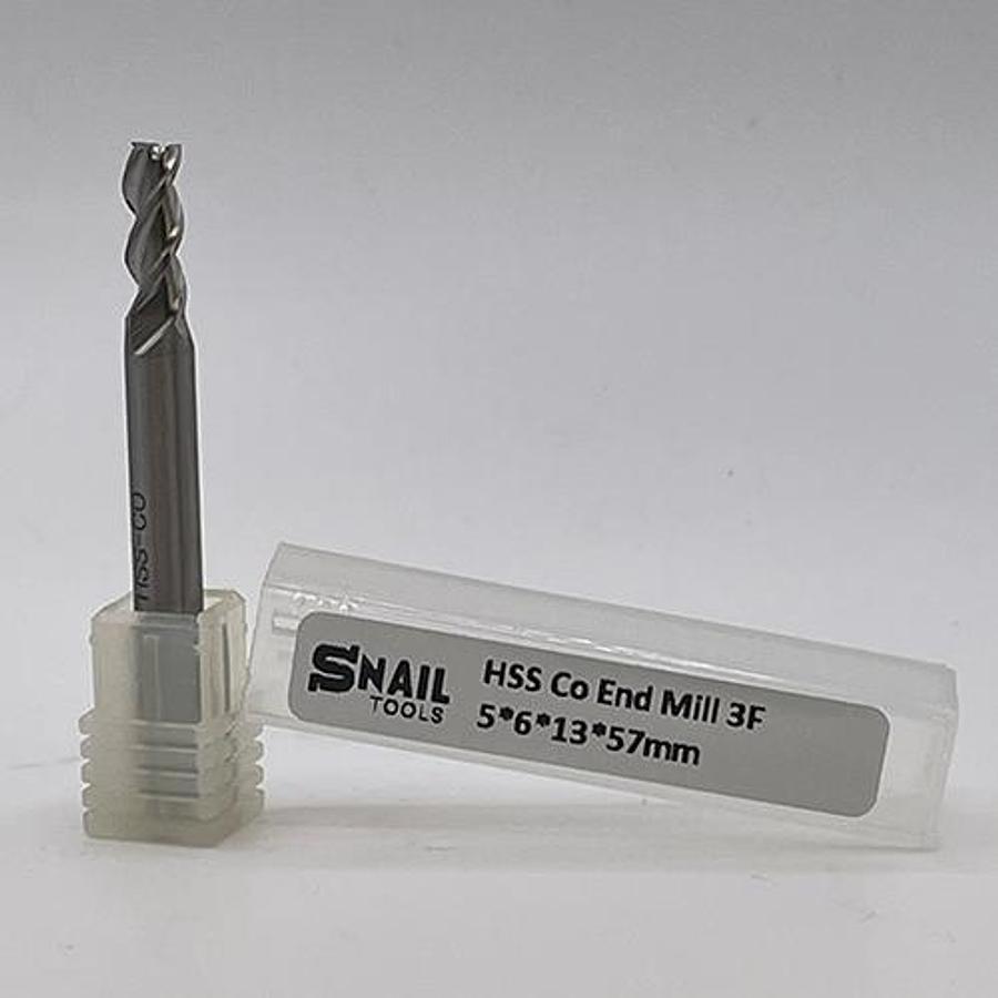 Snail Tools HSS Co Three Flute End Mill (5 x 6 x 13 x 57MM)