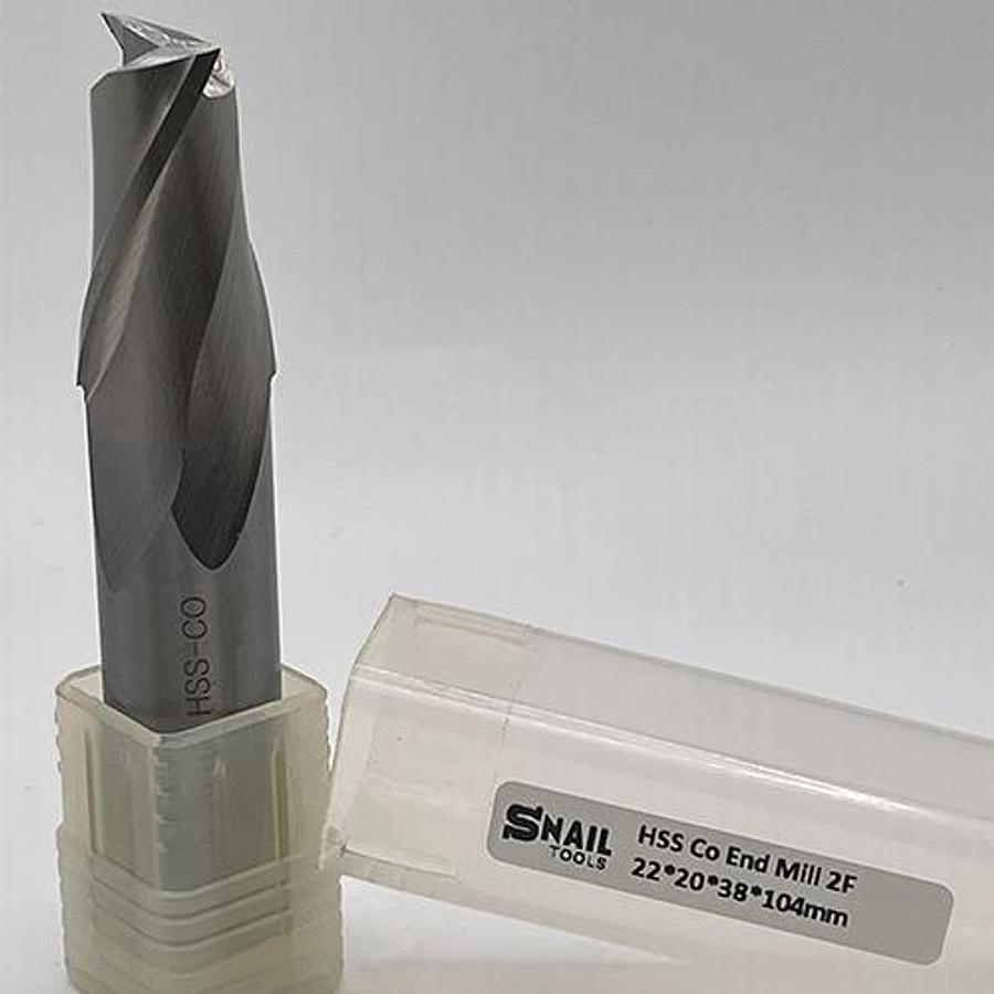 Snail Tools HSS Co Two Flute End Mill (22 x 20 x 38 x 104MM)