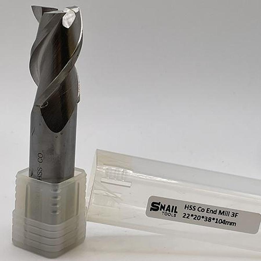 Snail Tools HSS Co Three Flute End Mill (22 x 20 x 38 x 104MM)