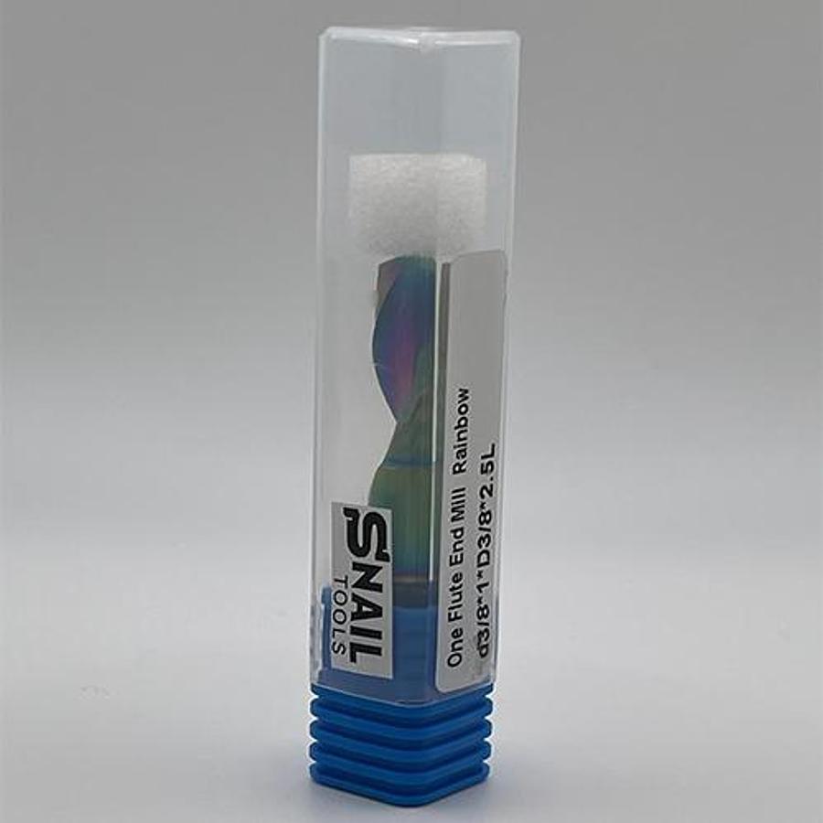 Snail Tools Solid Carbide Single Flute End Mill – Rainbow Coated (3/8″ Dia, 2.5″ L)