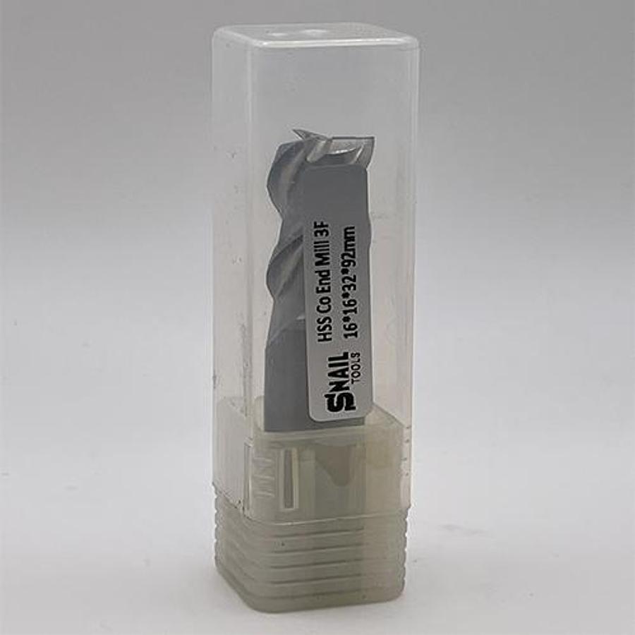 Snail Tools HSS Co Three Flute End Mill (16 x 16 x 32 x 92MM)
