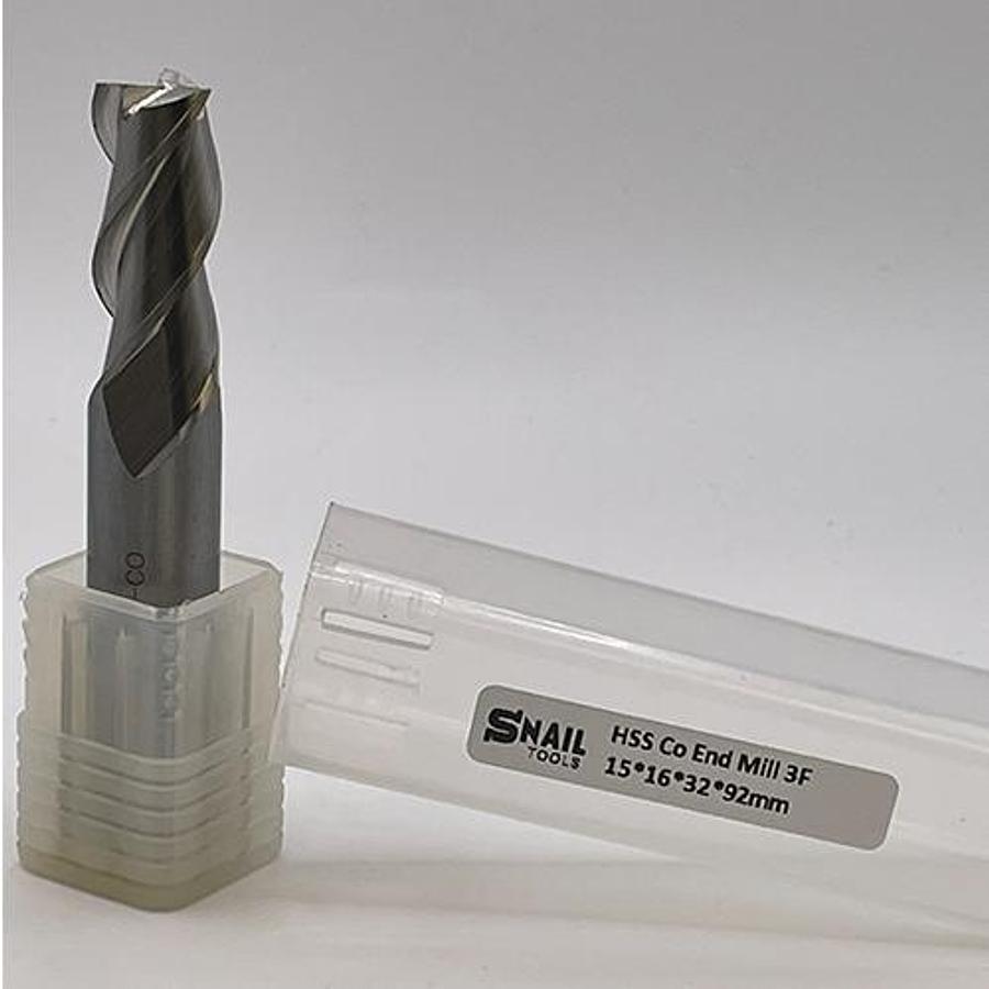 Snail Tools HSS Co Three Flute End Mill (15 x 16 x 32 x 92MM)