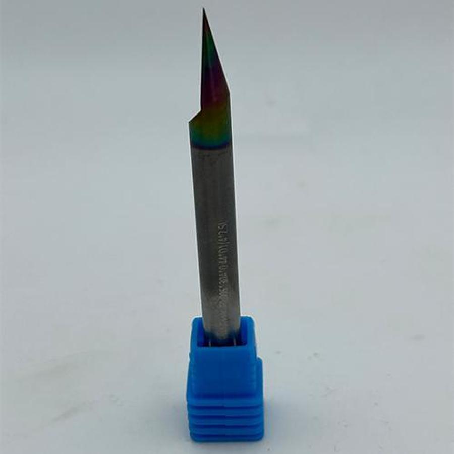 Solid Carbide Flat Bottom Engraving Bit – Rainbow Coated (T0.005 Tip, 30° Angle)