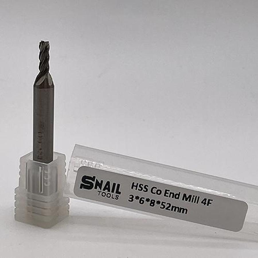 Snail Tools HSS Co Four Flute End Mill (3 x 6 x 8 x 52MM)