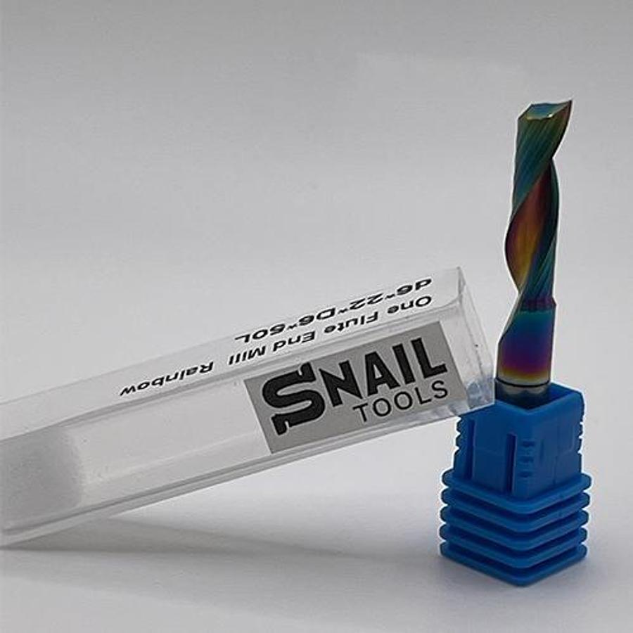 Snail Tools Solid Carbide Single Flute End Mill – Rainbow Coated (60 Dia, 50mm L)