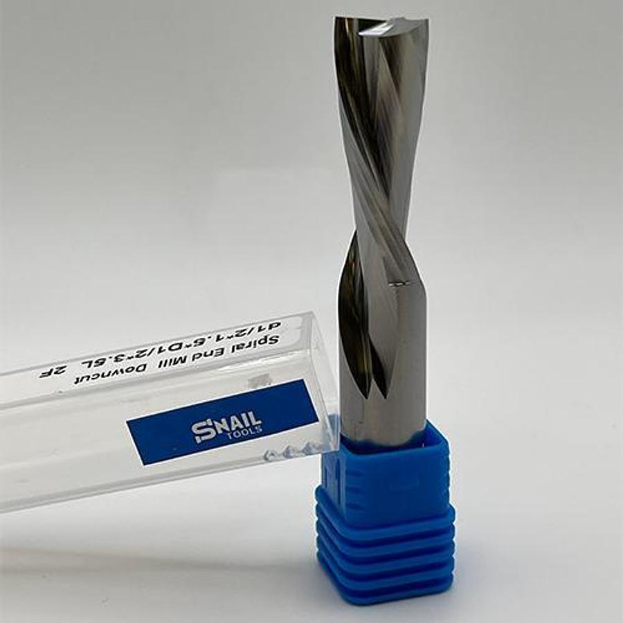 Snail Tools Solid Carbide 2 Flute Downcut Spiral End Mill (1/2″ Dia, 1.5″ Cut L)