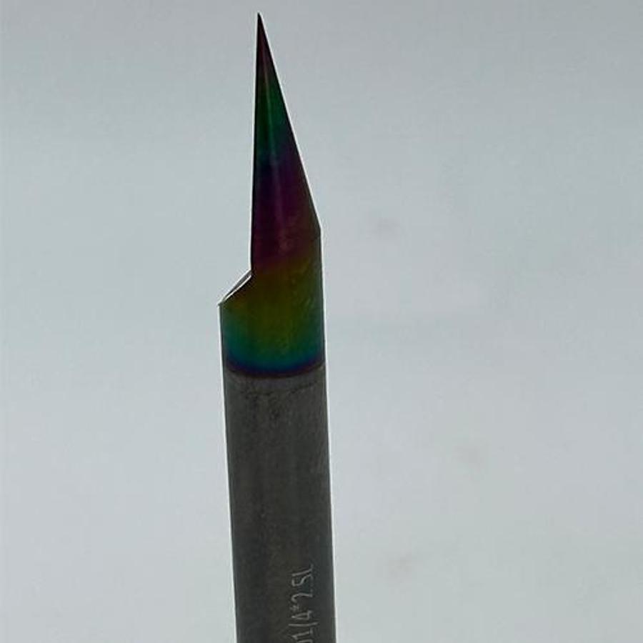 Solid Carbide Flat Bottom Engraving Bit – Rainbow Coated (T0.005 Tip, 30° Angle)