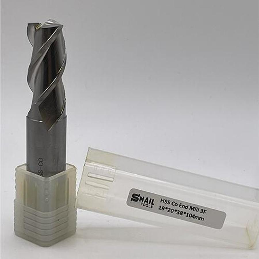 Snail Tools HSS Co Three Flute End Mill (19 x 20 x 38 x 104MM)