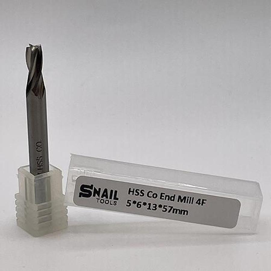 Snail Tools HSS Co Four Flute End Mill (5 x 6 x 13 x 57MM)