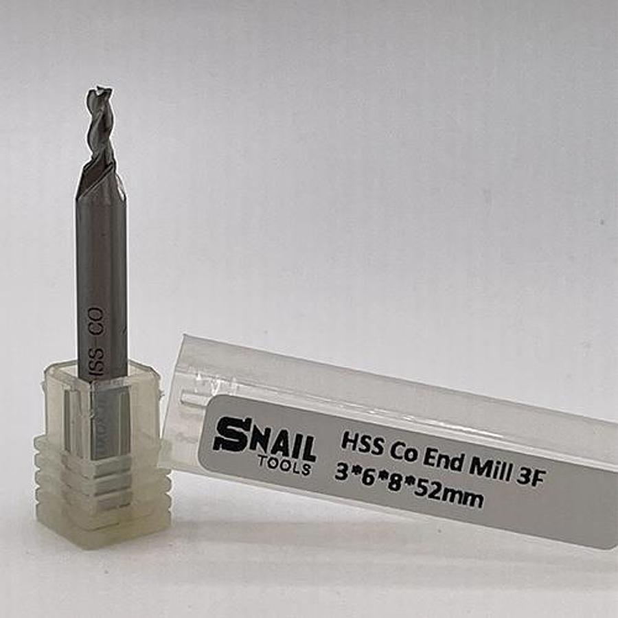 Snail Tools HSS Co Three Flute End Mill (3 x 6 x 8 x 52MM)