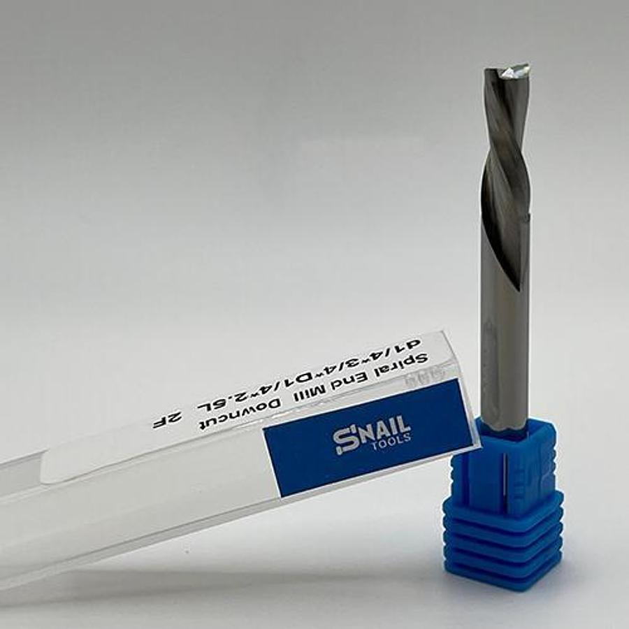 Snail Tools Solid Carbide 2 Flute Downcut Spiral End Mill (1/4″ Dia, 2.5″ Long)