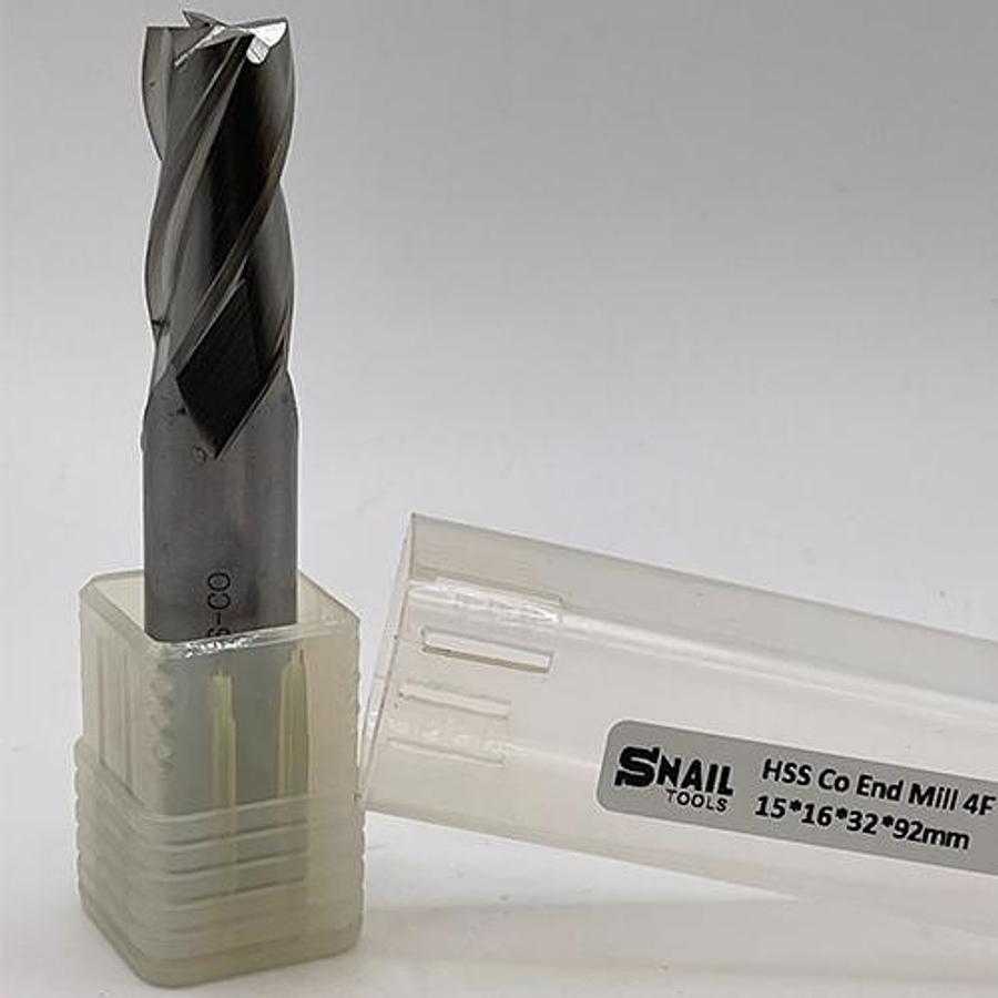 Snail Tools HSS Co Four Flute End Mill (15 x 16 x 32 x 92MM)
