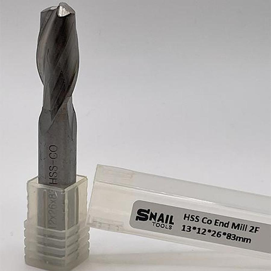 Snail Tools HSS Co Two Flute End Mill (13 x 12 x 26 x 83MM)