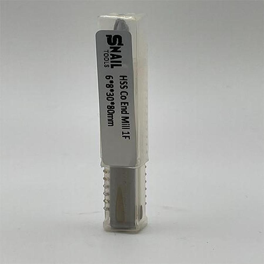 Snail Tools HSS Co Single Flute End Mill (6 x 8 x 30 x 80MM)