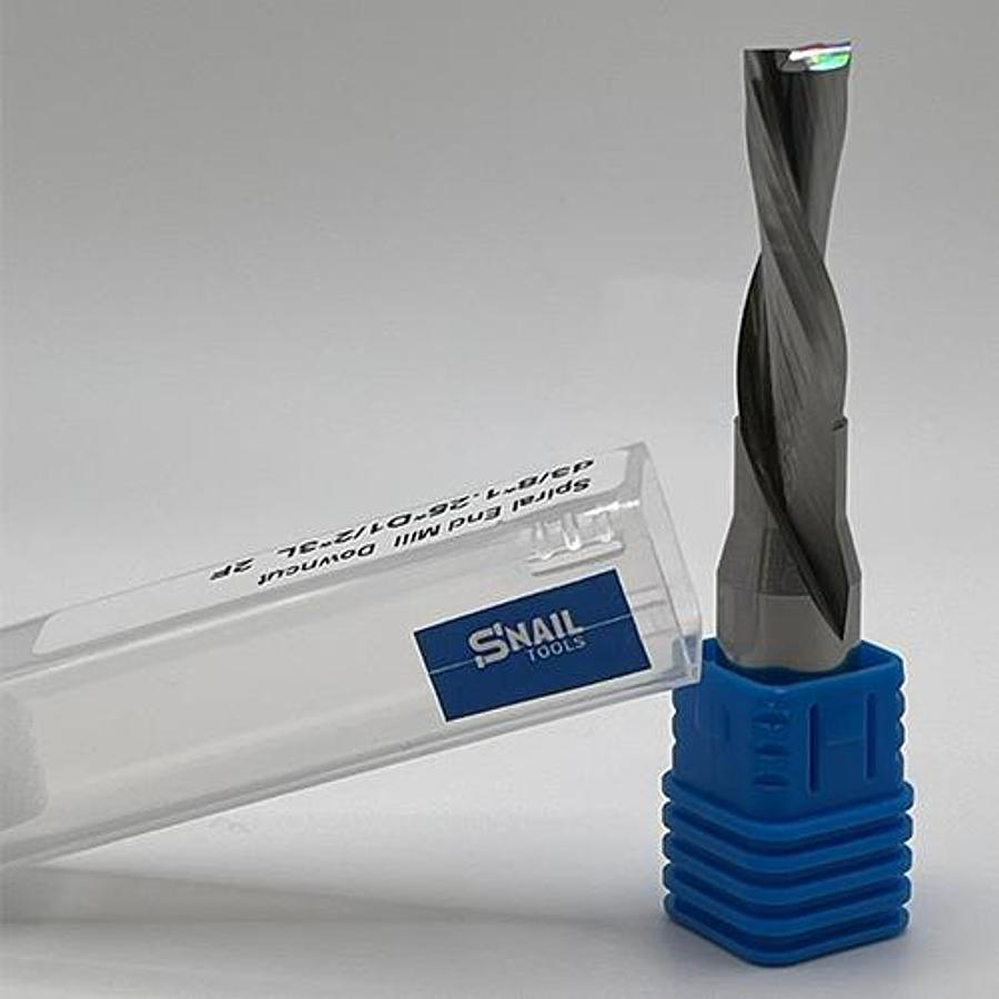 Snail Tools Solid Carbide 2 Flute Downcut Spiral End Mill (3/8″ Cut, 1/2″ Shank)