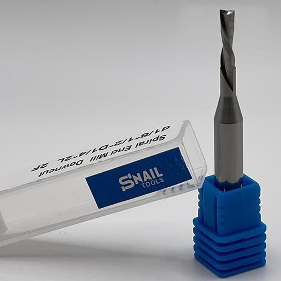 Snail Tools Solid Carbide 2 Flute Downcut Spiral End Mill (1/8″ Cut, 1/4″ Shank)