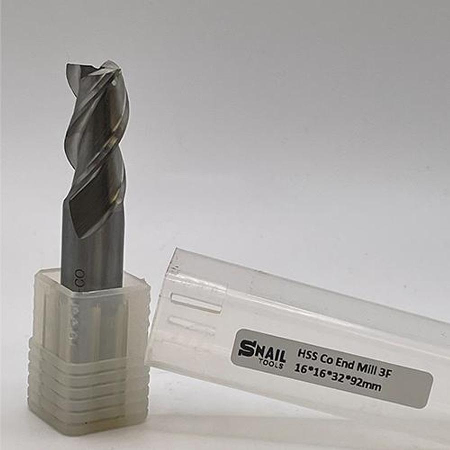 Snail Tools HSS Co Three Flute End Mill (16 x 16 x 32 x 92MM)