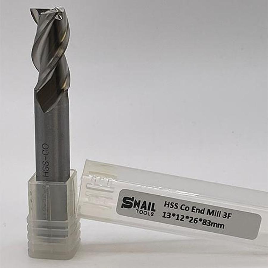Snail Tools HSS Co Three Flute End Mill (13 x 12 x 26 x 83MM)