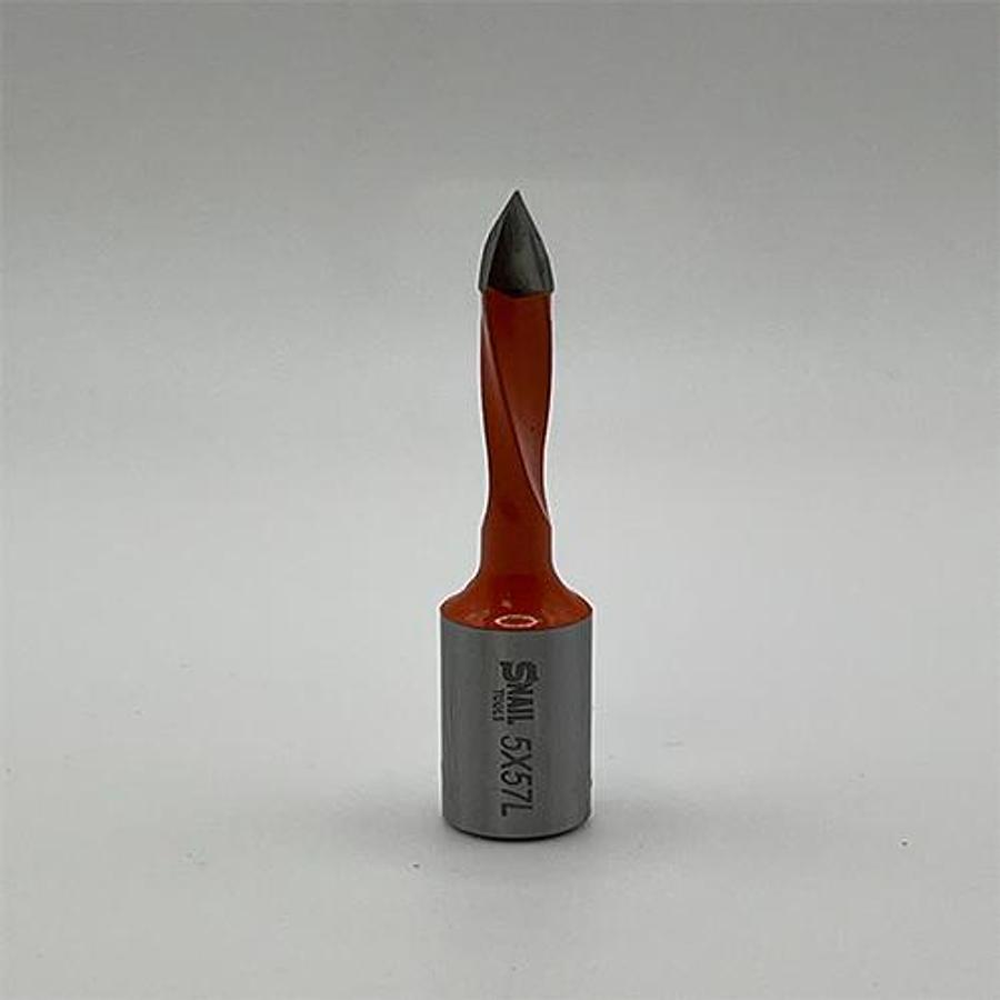 CARBIDE-TIPPED V POINT DOWEL DRILL BIT – L/H – 5MM DIAMETER x 57MM LONG – 10MM SHANK