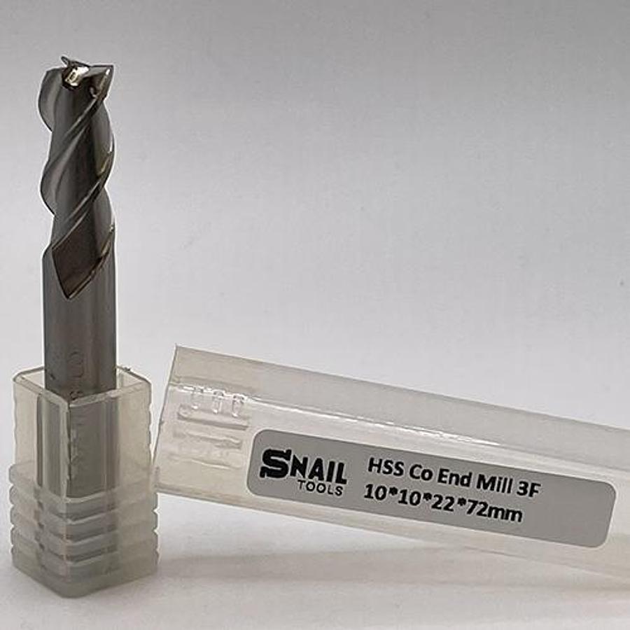 Snail Tools HSS Co Three Flute End Mill (10 x 10 x 22 x 72MM)